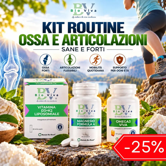 Kit per Ossa e Articolazioni sane e forti| Kit Integratori | Vitamina D3 + K2, Magnesio, Omega 3 | Bio-Viva  Programma Bio-Viva Bio-Viva