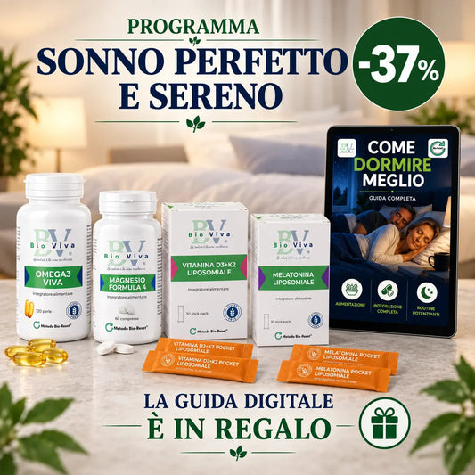 Programma Sonno Perfetto e Sereno | Kit Integratori per il Sonno | Magnesio, Melatonina, Omega 3 e Vitamina D3 + K2 | Bio-Viva  Programma Bio-Viva Bio-Viva